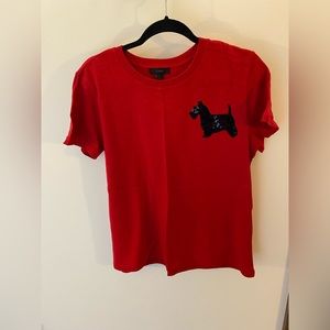 J. Crew Red Short Sleeve Tee with Black Dog Design